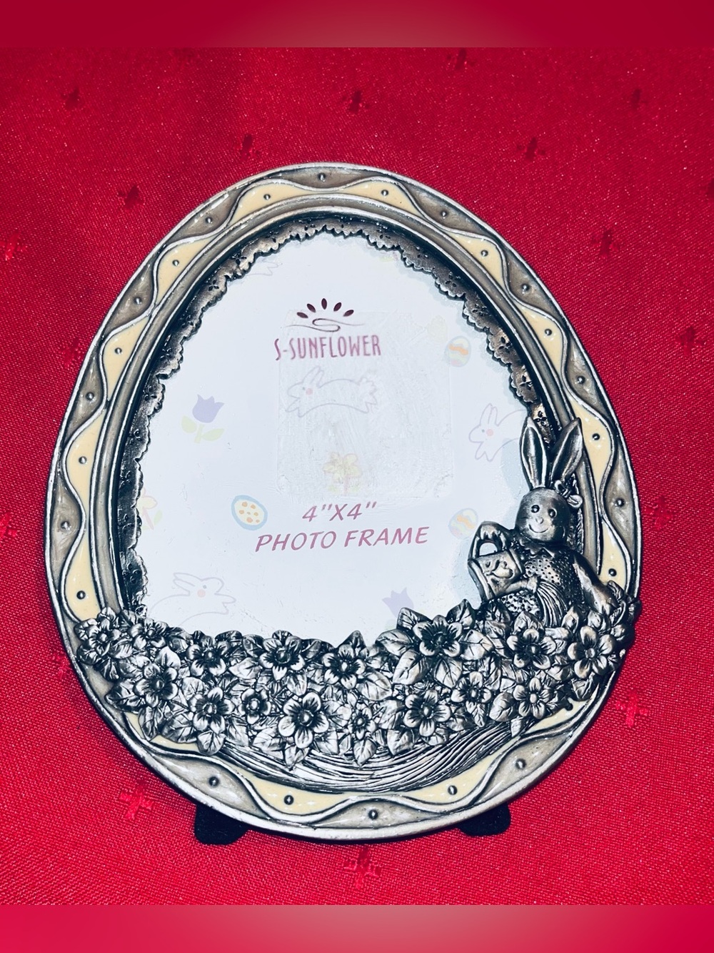 Vintage Silver Bunny Floral 4x4 Photo Frame